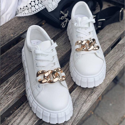 Дамски дизайнерски обувки Плоски женски пролет есен метални бели дамски ежедневни масивни маратонки платформи модни маратонки