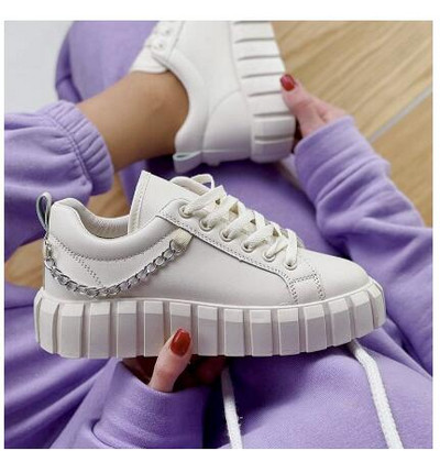 Γυναικεία επώνυμα παπούτσια Επίπεδα Γυναικεία Ανοιξιάτικα Φθινοπωρινά Μεταλλικά Λευκά Γυναικεία Casual Χονδρά Αθλητικά Παπούτσια Πλατφόρμες Fashion Sneaker