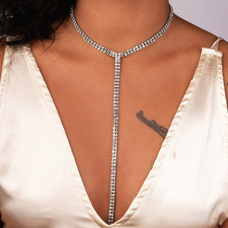 2024. G. JAUNS Pārdodu Rhinestone Choker Crystal Gem Luksusa kaklasiksnas kaklarota Chunky Y Kaklarota Sieviešu rotaslietas aksesuāri Dāvanas