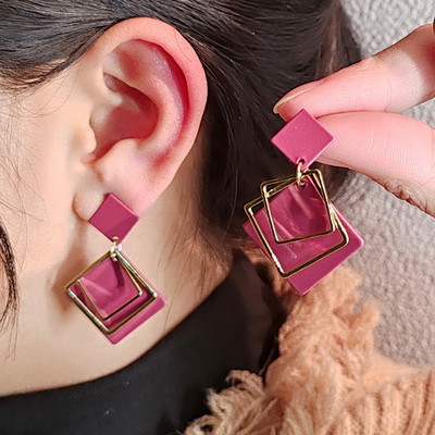 Uued asümmeetrilised vintage punakaspruuni kristallist geomeetrilised kõrvarõngad naistele Mood Korea temperament metallist kõrvarõngad naistele Ehted