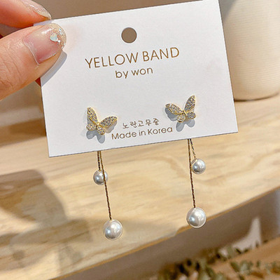 2023. aasta uued klassikalised elegantsed imitatsiooniga topeltpärliga rippuvad kõrvarõngad naistele, kristallpikk tutiga rippuv kõrvarõngas pulmaehted kingitused