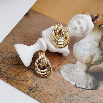 Три слоя малки обеци с кръгли възли за жени Макси геометрични преувеличени модерни метални златни пънк бижута