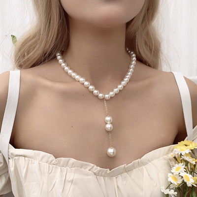 Barokk szimulált gyöngyből készült hosszú bojtos medál nyaklánc nőknek gyöngyös linkláncos nyaklánc 2022 trendi Lariat esküvői ékszerek