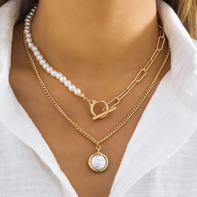 Barokk szimulált gyöngyből készült hosszú bojtos medál nyaklánc nőknek gyöngyös linkláncos nyaklánc 2022 trendi Lariat esküvői ékszerek