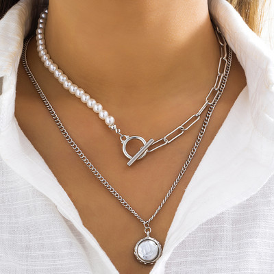 Barokk szimulált gyöngyből készült hosszú bojtos medál nyaklánc nőknek gyöngyös linkláncos nyaklánc 2022 trendi Lariat esküvői ékszerek