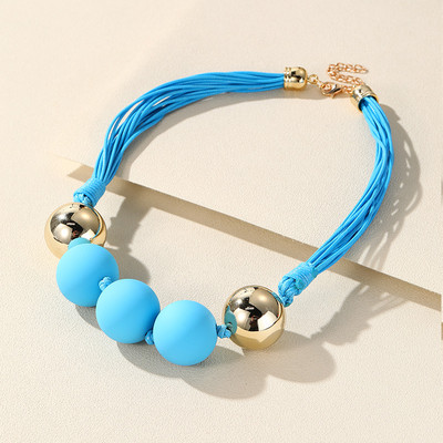 Jauna korejiešu daudzslāņu virvju fāzēm ķēdes kaklarota sievietēm Krāsainas apaļas lielas krelles kuloni kaklarotas meitenēm kaklarotas rotaslietas