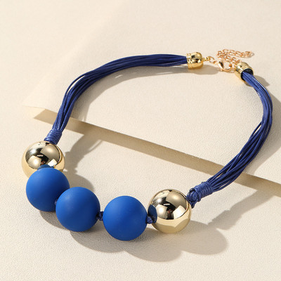 Jauna korejiešu daudzslāņu virvju fāzēm ķēdes kaklarota sievietēm Krāsainas apaļas lielas krelles kuloni kaklarotas meitenēm kaklarotas rotaslietas