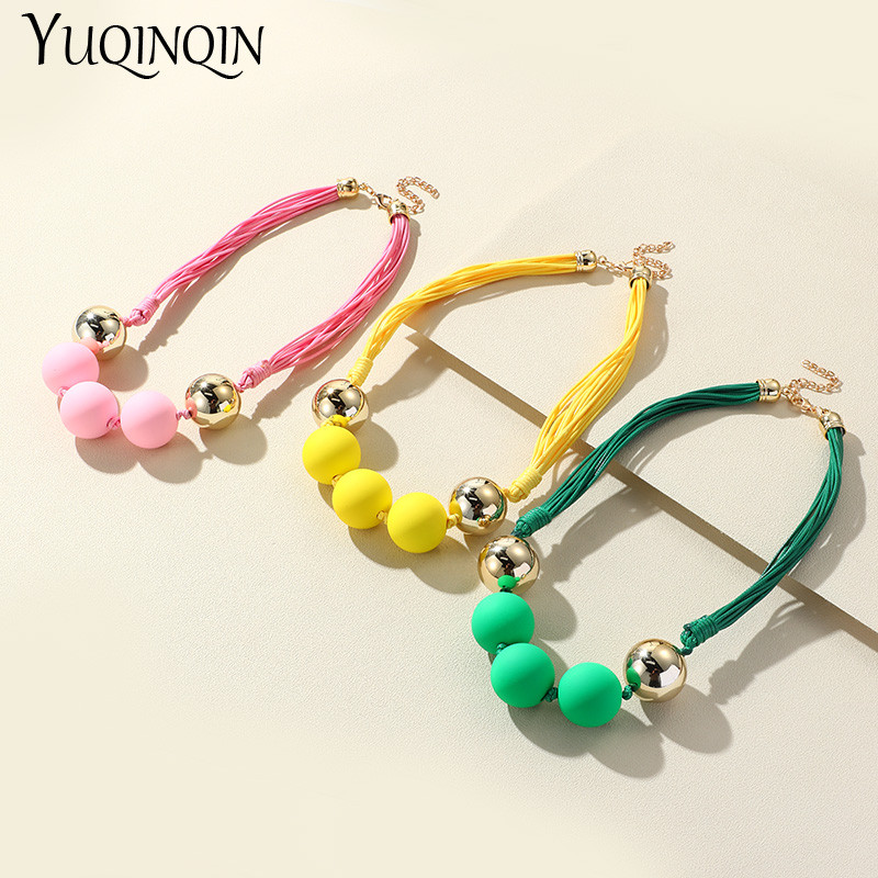 Jauna korejiešu daudzslāņu virvju fāzēm ķēdes kaklarota sievietēm Krāsainas apaļas lielas krelles kuloni kaklarotas meitenēm kaklarotas rotaslietas