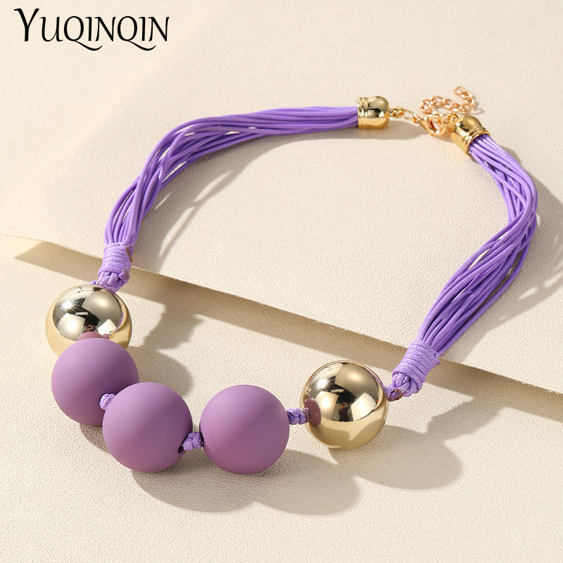 Jauna korejiešu daudzslāņu virvju fāzēm ķēdes kaklarota sievietēm Krāsainas apaļas lielas krelles kuloni kaklarotas meitenēm kaklarotas rotaslietas