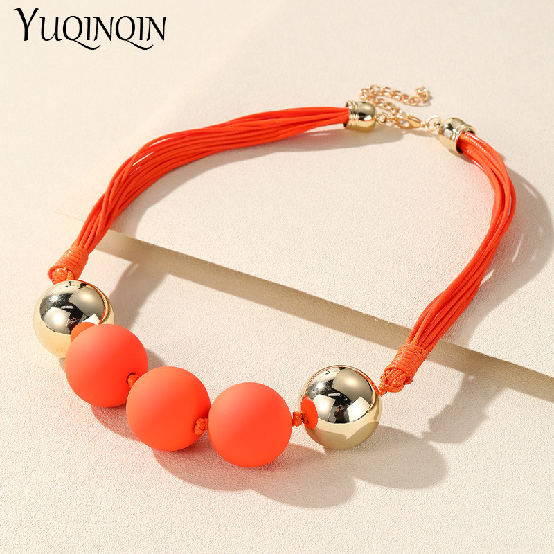 Jauna korejiešu daudzslāņu virvju fāzēm ķēdes kaklarota sievietēm Krāsainas apaļas lielas krelles kuloni kaklarotas meitenēm kaklarotas rotaslietas