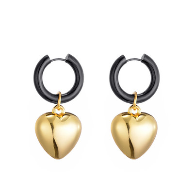 Uued roostevabast terasest rõngast südameripatsiga kõrvarõngad naistele Statement Solid Circel kullast hõbedast musta värvi kõrvarõngad ehted kingitus