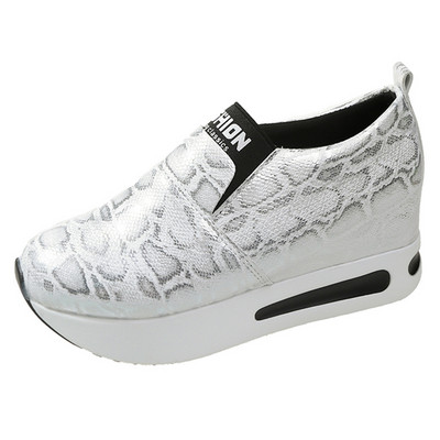 Hõbedased PU-nahast platvormiga tossud Naiste vabaaja libisemiskindlad paksu tallaga spordijalatsid Naistele suures suuruses libisemispüksid Zapatos Mujer