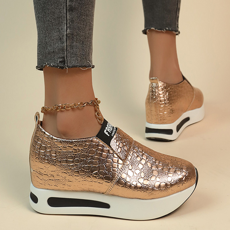 Hõbedased PU-nahast platvormiga tossud Naiste vabaaja libisemiskindlad paksu tallaga spordijalatsid Naistele suures suuruses libisemispüksid Zapatos Mujer