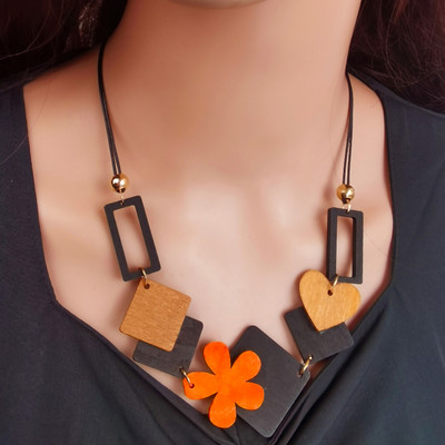 Γυναικεία δήλωση Σαλιάρα κολιέ Vintage γεωμετρικά ξύλινα κολιέ Μενταγιόν Γυναικεία διακόσμηση λαιμού Νέα μόδα κοσμήματα δώρα