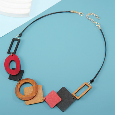 Γυναικεία δήλωση Σαλιάρα κολιέ Vintage γεωμετρικά ξύλινα κολιέ Μενταγιόν Γυναικεία διακόσμηση λαιμού Νέα μόδα κοσμήματα δώρα