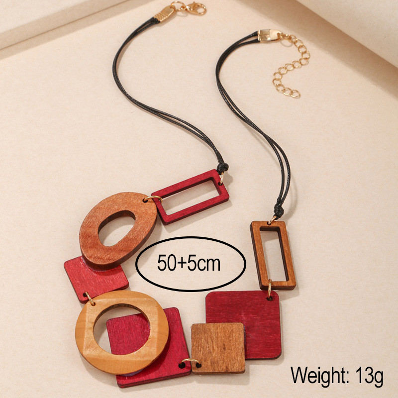 Γυναικεία δήλωση Σαλιάρα κολιέ Vintage γεωμετρικά ξύλινα κολιέ Μενταγιόν Γυναικεία διακόσμηση λαιμού Νέα μόδα κοσμήματα δώρα