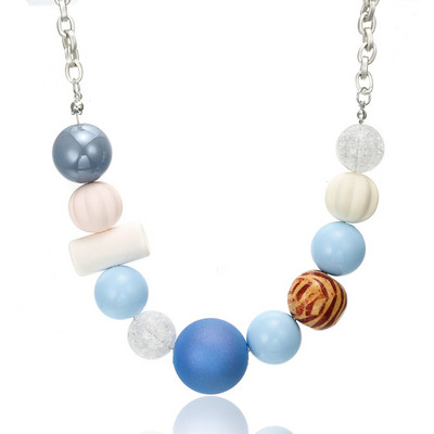 Sinise värvi akrüülhelmestega kaelakee naistele Vintage käsitsi valmistatud Statement puidust kaelakeed ripatsid uue disainiga moeehted