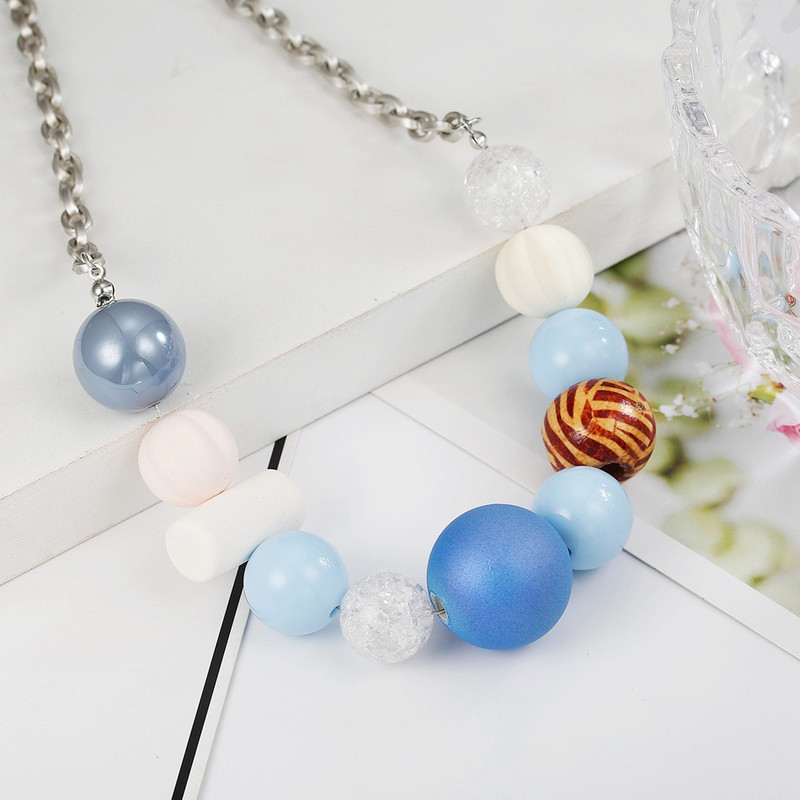 Sinise värvi akrüülhelmestega kaelakee naistele Vintage käsitsi valmistatud Statement puidust kaelakeed ripatsid uue disainiga moeehted