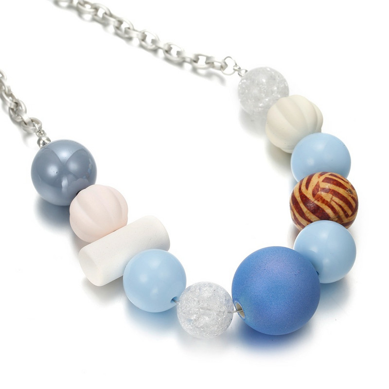 Sinise värvi akrüülhelmestega kaelakee naistele Vintage käsitsi valmistatud Statement puidust kaelakeed ripatsid uue disainiga moeehted