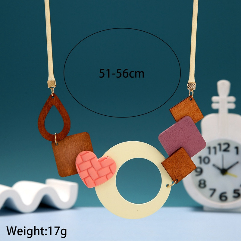 Geomeetriline puidust ripats etnilise avalduse rinnatükiga kaelakee naistele käsitsi valmistatud maxi kaelakeed vintage ehted