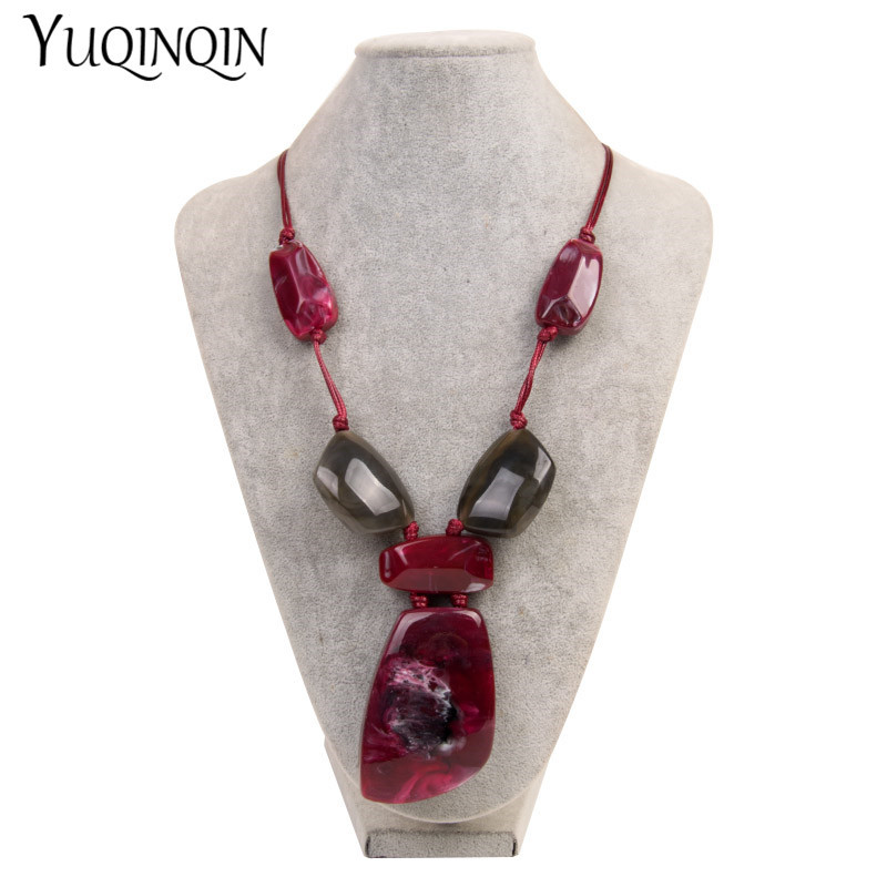 Etniskais šarms liela kulonu kaklarota akrila akmens pielāgotas garas kaklarotas sievietēm sveķu virves vintage kaklarota paziņojums