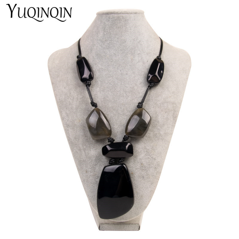 Etniskais šarms liela kulonu kaklarota akrila akmens pielāgotas garas kaklarotas sievietēm sveķu virves vintage kaklarota paziņojums