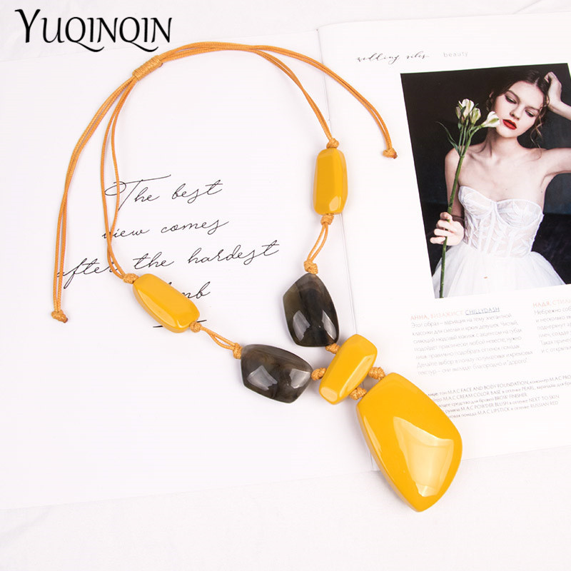 Etniskais šarms liela kulonu kaklarota akrila akmens pielāgotas garas kaklarotas sievietēm sveķu virves vintage kaklarota paziņojums