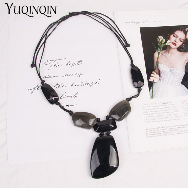 Etniskais šarms liela kulonu kaklarota akrila akmens pielāgotas garas kaklarotas sievietēm sveķu virves vintage kaklarota paziņojums