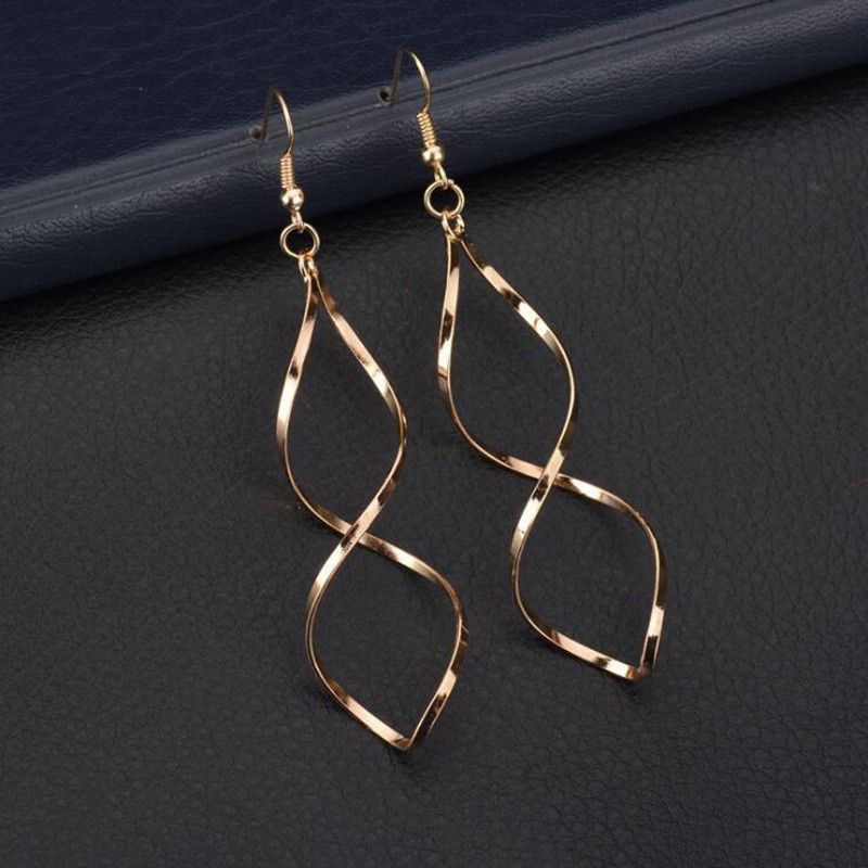 Κρεμαστά σκουλαρίκια με απλό σπειροειδές κυρτό ψηφιακό σχήμα με κούφιο άνοιγμα Κορέας Γυναικείο στολίδι αυτί Κρεμαστά σκουλαρίκια σταυρωμένα με τόξο