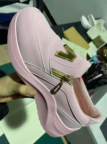 Нови дамски маратонки с цип и дебело дъно, едноцветни вулканизирани обувки Ежедневни обувки на клин за ходене Zapatillas De Mujer