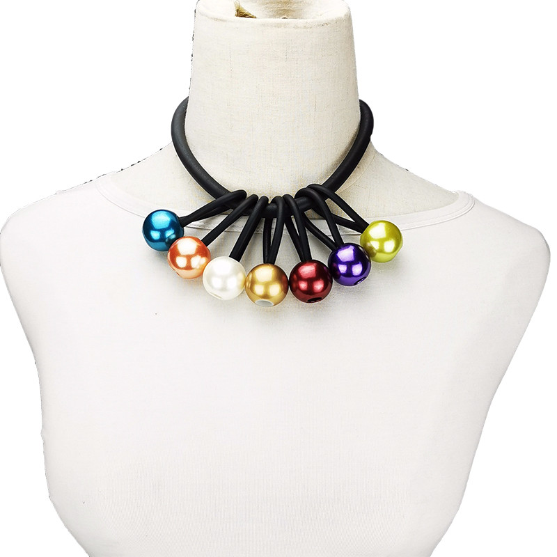 UKEBAY New Choker Kaklarotas Daudzkrāsains Pērļu Kaklarota Sievietēm Gumijas Rotaslietas Roku darbs Džemperis Ķēde Short Collar Kaklarotas ballīte