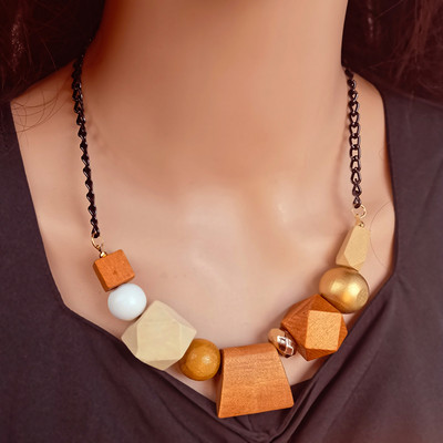 Vintage etniski ģeometriski mežains raksts ar krūšu kaklarotu sievietēm koka krelles kuloni kaklarotas sieviešu ballīšu apkakles modes rotaslietas