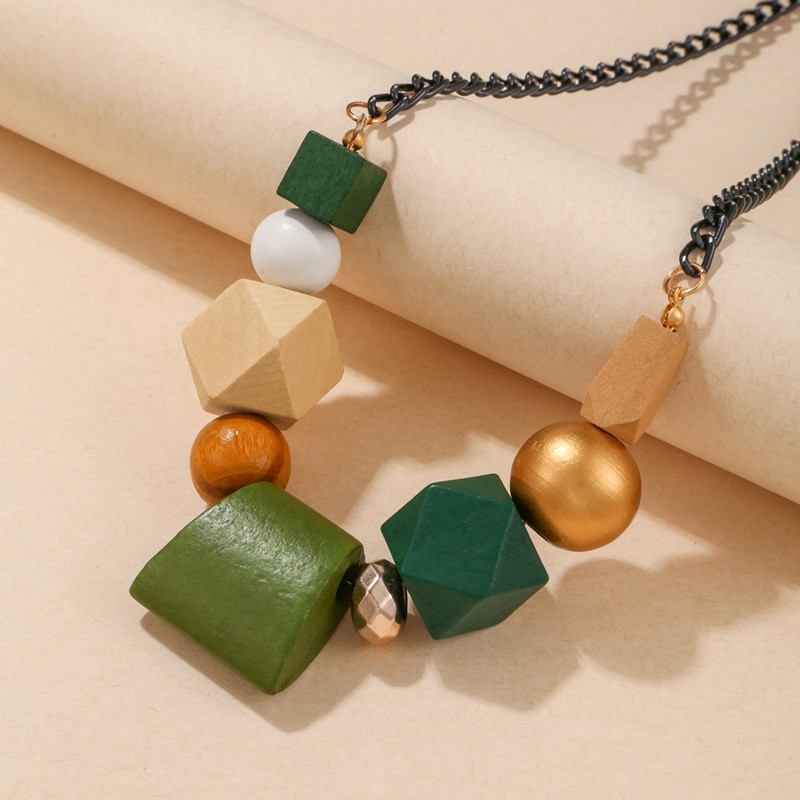 Vintage etniski ģeometriski mežains raksts ar krūšu kaklarotu sievietēm koka krelles kuloni kaklarotas sieviešu ballīšu apkakles modes rotaslietas