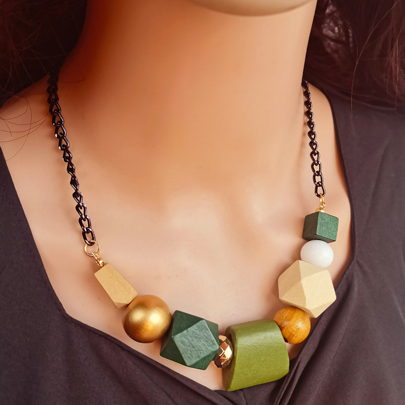 Vintage etniski ģeometriski mežains raksts ar krūšu kaklarotu sievietēm koka krelles kuloni kaklarotas sieviešu ballīšu apkakles modes rotaslietas