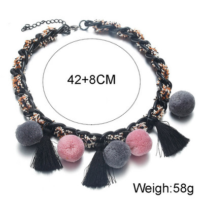 Vintage etniskā rokām darināta tumšas krāsas kaklarota sievietēm Statement Pompon Ball Maxi Kaklarotas Kuloni Jauna Dizaina Modes Rotaslietas