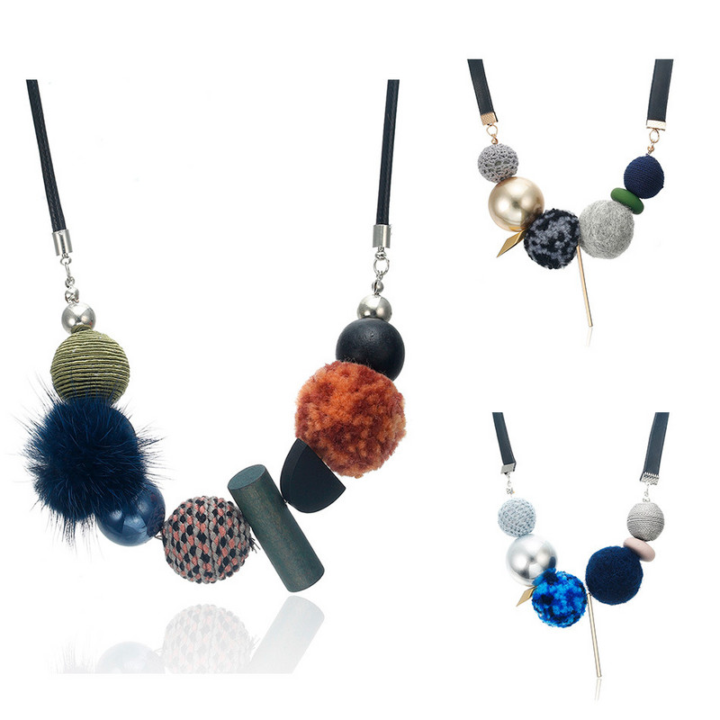 Vintage etniskā rokām darināta tumšas krāsas kaklarota sievietēm Statement Pompon Ball Maxi Kaklarotas Kuloni Jauna Dizaina Modes Rotaslietas