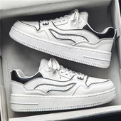 Sügisene meeste nahast hingav sport vabaaja valged kingad Trendikad mitmekülgsed väikesed valged kingad Teismelistele madala lõikega lame konts