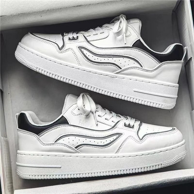 Sügisene meeste nahast hingav sport vabaaja valged kingad Trendikad mitmekülgsed väikesed valged kingad Teismelistele madala lõikega lame konts