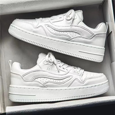 Sügisene meeste nahast hingav sport vabaaja valged kingad Trendikad mitmekülgsed väikesed valged kingad Teismelistele madala lõikega lame konts