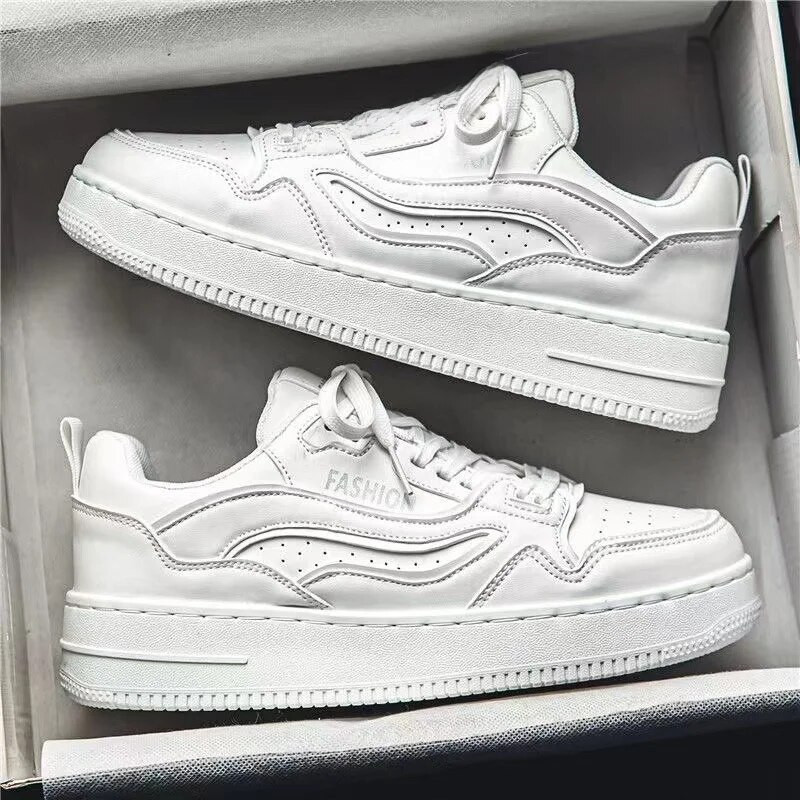 Sügisene meeste nahast hingav sport vabaaja valged kingad Trendikad mitmekülgsed väikesed valged kingad Teismelistele madala lõikega lame konts