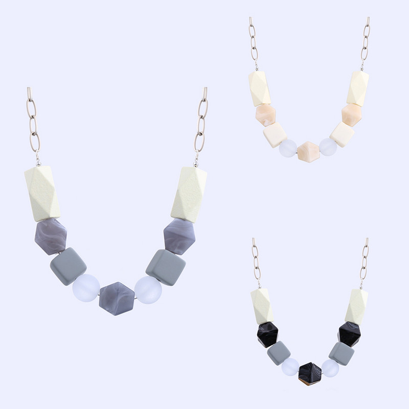 Sieviešu akrila krelles vintage kaklarotas paziņojums koka fāzēm ķēdes kaklarotas kuloni