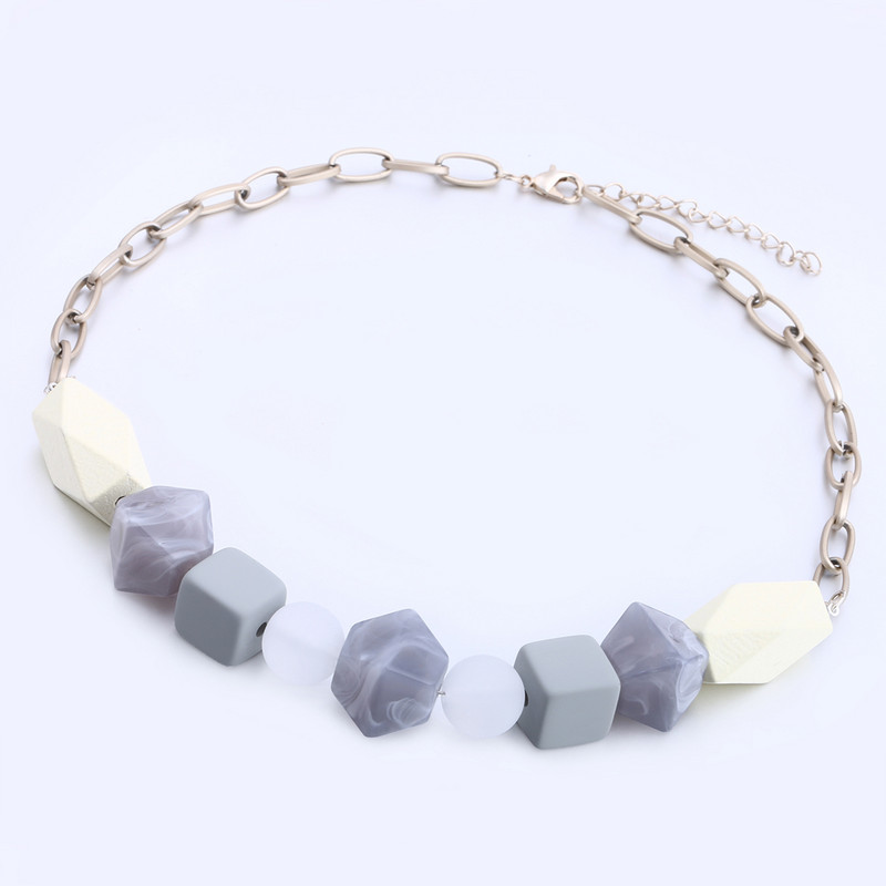 Sieviešu akrila krelles vintage kaklarotas paziņojums koka fāzēm ķēdes kaklarotas kuloni