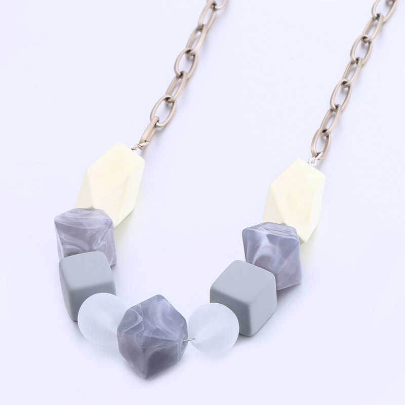 Sieviešu akrila krelles vintage kaklarotas paziņojums koka fāzēm ķēdes kaklarotas kuloni