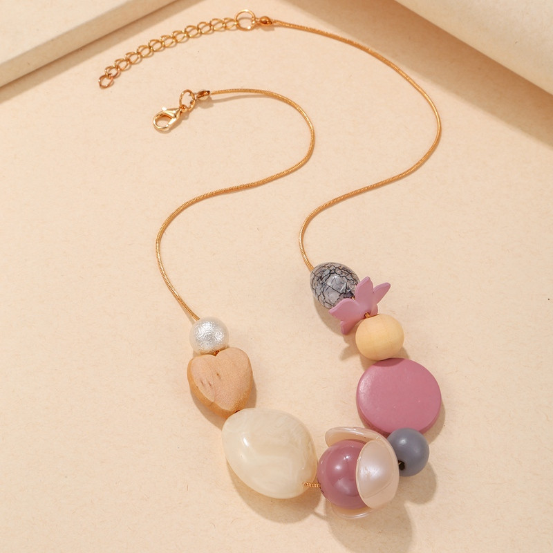 Korea vintage akrüülhelmed Lilled rinnatükk Kaelakeed Ripatsid Naiste süda Puidust helmestega kaelakee Tüdrukute riided Esteetilised ehted