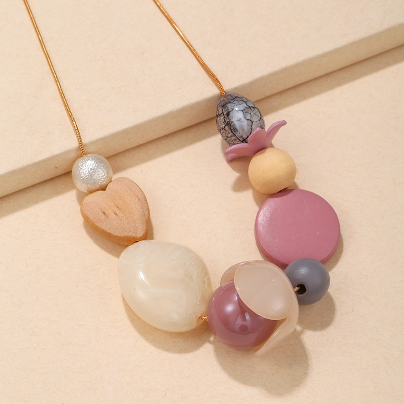 Korea vintage akrüülhelmed Lilled rinnatükk Kaelakeed Ripatsid Naiste süda Puidust helmestega kaelakee Tüdrukute riided Esteetilised ehted