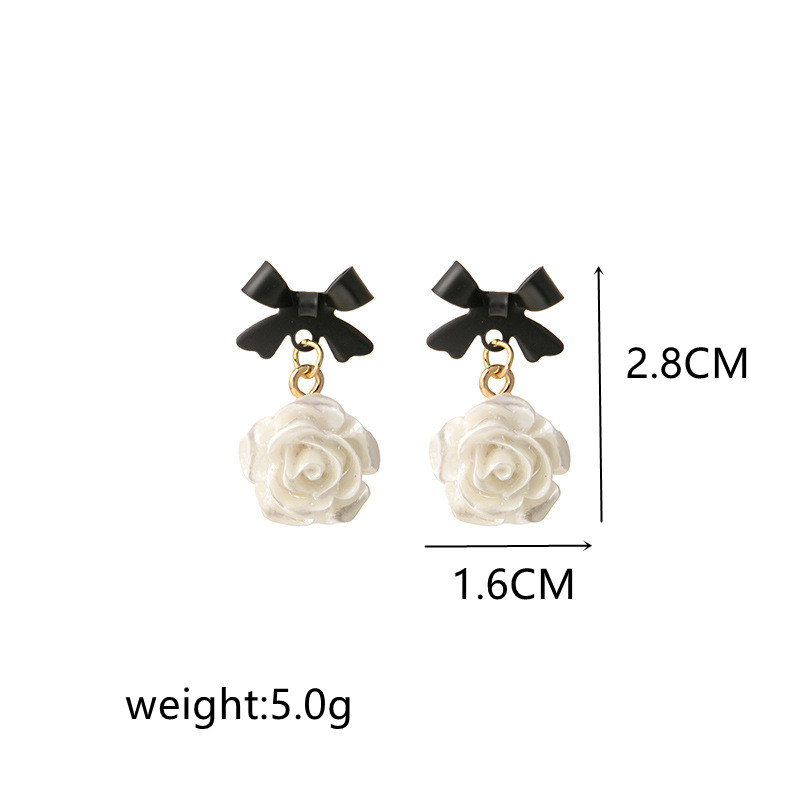 Vintage Hepburn Camellia Dangle Auskari Temperamenta Zieds Saldi Melni Bowknot Auskari Boucle D`oreille Valentīna dienas dāvana