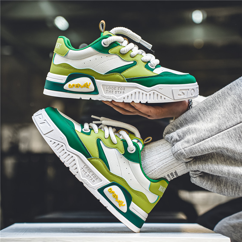 Jauni zaļi vīriešu modes skeitborda apavi Street Trend vīriešu čības, platforma Dizaineris, šņorējamas kedas Man zapatillas de hombre
