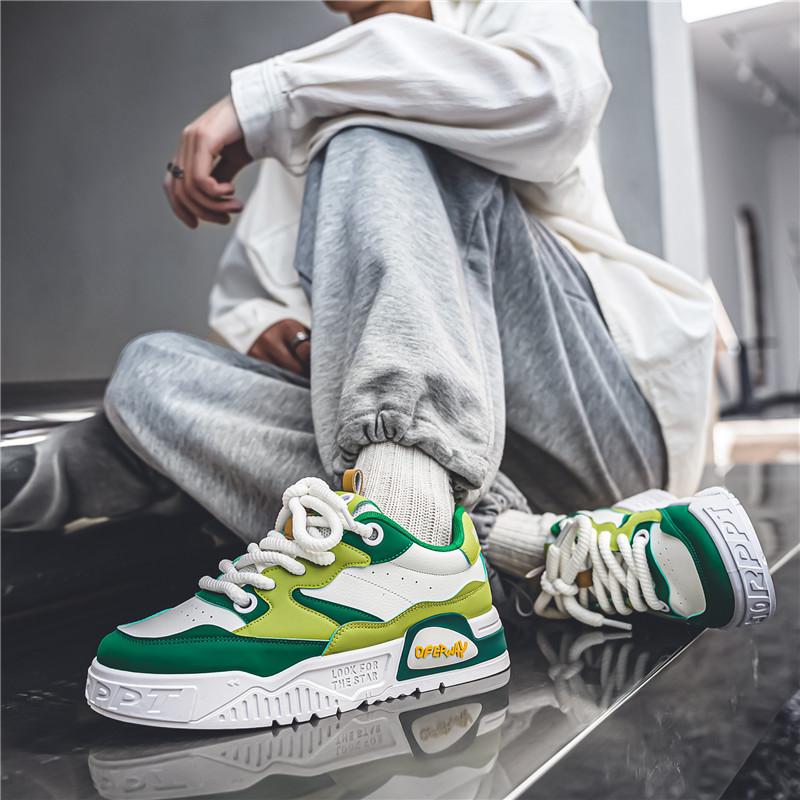 Jauni zaļi vīriešu modes skeitborda apavi Street Trend vīriešu čības, platforma Dizaineris, šņorējamas kedas Man zapatillas de hombre