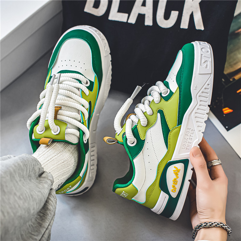 Jauni zaļi vīriešu modes skeitborda apavi Street Trend vīriešu čības, platforma Dizaineris, šņorējamas kedas Man zapatillas de hombre
