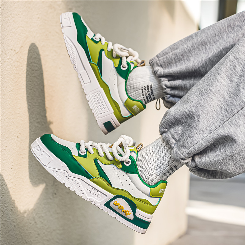 Jauni zaļi vīriešu modes skeitborda apavi Street Trend vīriešu čības, platforma Dizaineris, šņorējamas kedas Man zapatillas de hombre